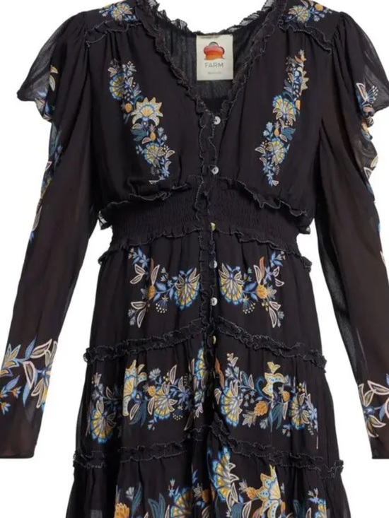 FARM Rio Dresses & Skirts - NWT FARM Rio Black Mini Dress with Yellow & Blue Floral Embroidery